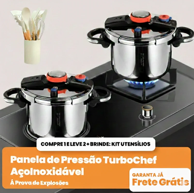 KIT Panelas de Pressão Aço Inoxidável + Brinde: Kit Utensílios
